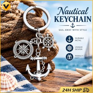 Stylish Nautical Retro Rudder Anchor Keychain Compass Keychain Car Bag Decorative Pendant