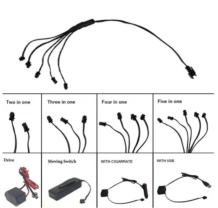 40CM 1 TO 2/3/4/5 PORT SOCKET inverter Flexible Neon Light Glow EL Wire ...