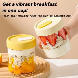 Portable Overnight Oats Glass Container With Lid 240ml 400ml Leakproof Mason Jar For Breakfast Yogurt Salad