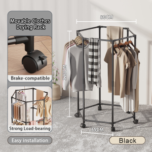 GREENSINDOOR 360° Rotating Clothes Rack With Wheels Thickened Metal Clothes Rack Stand Heavy Duty Circular Clothes Hanger Organizer For Balcony Bedroom Laundry Room