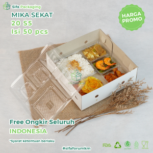 Mika Dalam Dus Nasi 20x20 Mika Sekat 5 Kotak Nasi Catering Box Tray Isi 50 Pcs