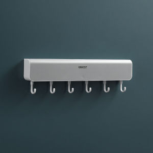 Punch-Free Wall-Mounted Storage Box With 6 Hooks / Multi-Function Wall Mount Key Holder For Entryway Home Office