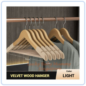【DAILY ESSENTIAL】 Velvet Wooden Clothes Hangers | Light or Dark | 10 or 20 Pieces