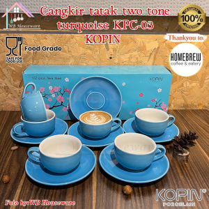 6 pasang cangkir coffee set turquoise / tea set ceramic / coffee cup gelas cangkir kopi latte / cappucino latte 240ml warna KOPIN KPC-03