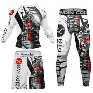 ผู้ชาย Jiu Jitsu Kicking T เสื้อ Muay Thai Mens เสื้อมวย BJJ MMA Rashguard ชุดการบีบอัดเสื้อวิ่ง Leggings ชุด