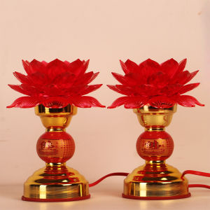 SXH  Yuantong Buddha Utensils Buddhist Hall Buddish Prayer Set Alloy LED Lotus Lamp   Pilot Lamp Buddha Light   Buddha worshiping lamp