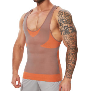 2026 New Mens Shapewear Horizontal Stripe Compression Slimming Body Shaper Band Tummy Control T-Shirt Cross Elastic Workout Top