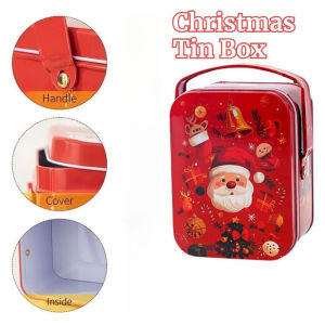 New Style Christmas Tin Box With Handle Festival Ornaments Gift Box Cookie Candy Storage Packaging