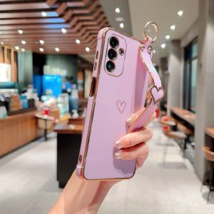 [with Wrist Strap]FLOVEME for Samsung Galaxy S23 Ultra/S23+/S23/S22Ultra/S22+/S22/S21Ultra/S21+/S21 A12 A13 A14 A23 A33 A34 A52 A53 A54 Wrist Strap Case Electroplating Love Phone Case