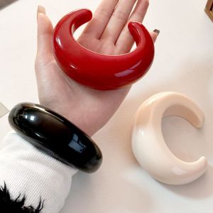 LIGHTER Circular Chunky Resin Bangle Geometric Bohemian Irregular Wide Bracelet Creative Minority Design Retro Hand Ring Women