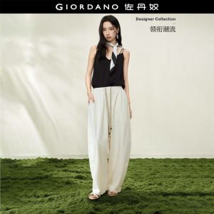 Giordano Women Contrast color lace drawstring elastic waist woven wide-leg long pants. - High Quality Free Shipping 18416606