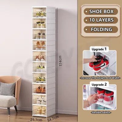 Goody Large Size Shoe Box Storage Hard Case Organizer Clear Plastic Stackable Foldable Shoe Holder Flip-open Shoe Cabinet Organizer Box Student Dormitory Assembled Dustproof and Moisture-proof Shoe Rack
