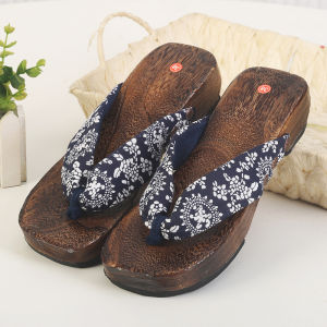 [Free Shipping] New Style Burnt Paulownia Wood Clogs And Slippers For Women Japanese-Style High-Heeled Wooden Flip-Flops