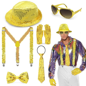 Dance Star Costumes 80s 90s Stage Outfits Halloween Cosplay Role Play Party Costume Accessories Sequins Gloves Necktie