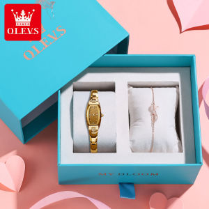 【Buy 1 Take 1】OLEVS Elegant Small Dial Watch For Women 2022 Original Genuine Water Proof Fashion Luxury Diamond-encrusted Oval Tungsten Steel Small Dial Imported Japanese Quartz Movement Ladies Casual Quartz Watch Set Gold/Rose Gold