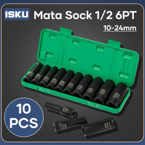 ISKU 10 Pcs Mata Sock Impact Cr-Mo 1/2 Inch Mata Socket Impact Driver Torx Hex Socket Set Tools
