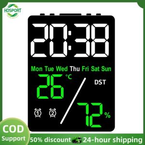 Elegant Digital LED Alarm Clock with Indoor Temperature and Humidity for Living Room Decor