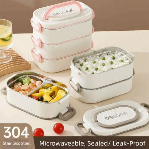 VALUEPULSE นержักรส กล่องอาหารกลางวันเก็บความร้อน ความจุขนาดใหญ่ สองชั้น ชุดกล่องอาหารกลางวัน แบบพกพา ป้องกันการรั่วซึม ภาชนะเก็บอาหาร ปิกนิกในสำนักงาน