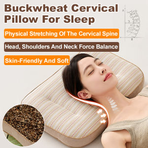 🔥Hot Sale🔥Cotton Jacket Cervical Pillow Buckwheat Hull Pillow Core Zoning Sleep Aid Removable Pillow Organic Buckwheat Hull Pillow Adjustable Loft Cervical Support Pillow With Zoned Design Breathable Cotton Removable Washable Cover