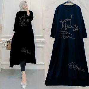 Midi Dress Kekinian Arista Midi Kaos Katun Combed 24s Apk Sablon S M L XL XXL 3XL Tunik Jumbo Wanita