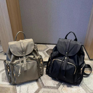 Fashionable drawstring nylon backpack for women large flip top student Rucksack college student Schoolbag Travel Bagpack Black2026