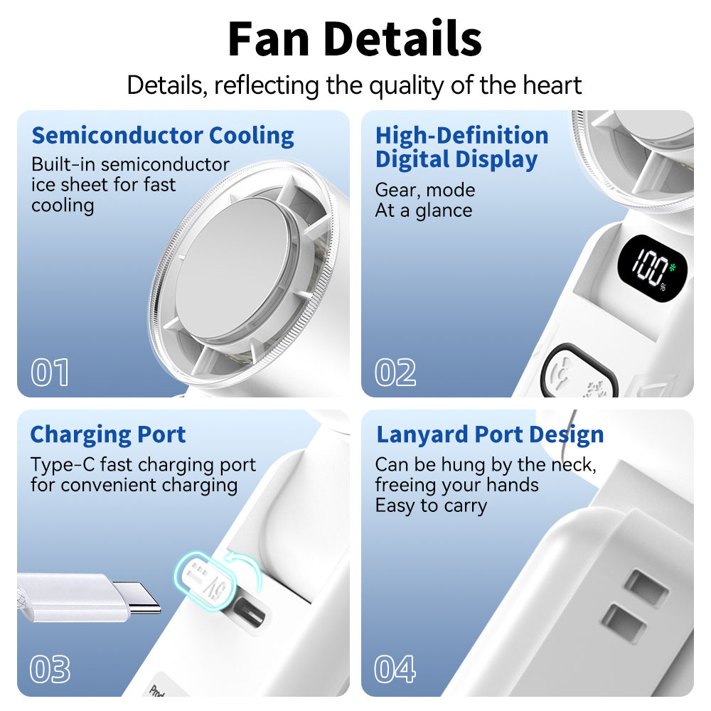 DANYCASE Foldable Portable Fan 5 Speed High Speed Strong Wind USB Rechargeable Multifunctional Handheld Neck Mini Cooling Fan For Outdoor Daily Use_voghion.com