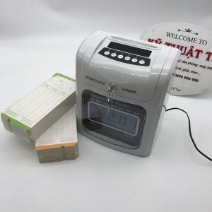 Máy chấm công thẻ giấy Ronald Jack RJ-2300N - Màu trắng  in kim 6 cột 3 ca làm việc 8 năm bộ nhớ tặng 200 thẻ