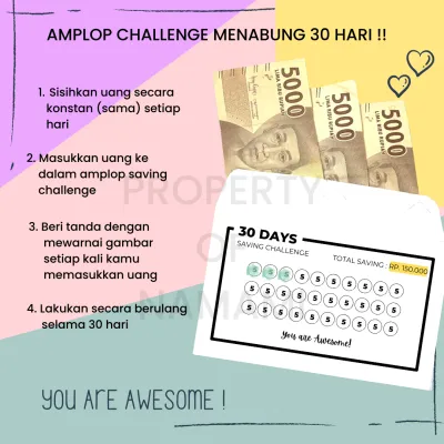 Amplop Target Menabung 30 Hari 40 Hari 50 Hari 100 Hari / Amplop Saving Challenge