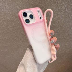 2-in-1 เคสแข็งแม่เหล็กสีไล่ระดับเจลสำหรับ iPhone 11 12 13 14 15 16 17 Pro Max พร้อมเชือกแขวน เคสป้องกันแม่เหล็กแบบด้านป้องกันรอยนิ้วมือสำหรับ iPhone 13