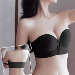 [Ready stock]4CM Thick Front Closure Bras For Women Strapless Push Up Invisible Underwear Wireless Anti-slip Intimate Lingerie