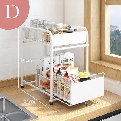 Stainless steel 2 tiers kitchen sliding basket cabinet pull out drawer cabinet Under Sink organizer storage rack shelf rak bawah sinki