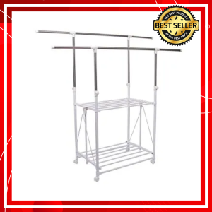 Rak Baju Portable Double Pole Gantungan Jemuran Pakaian / Stand Hanger Besi / Stand Hanger / Stand Hanger Gantungan Baju / Stand Hanger Berdiri / Stand Hanger Murah / Rak / Rak Serbaguna / Rak dinding Tempel / Rak Gantung