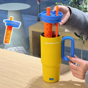 B.LIVEM 【50%OFF】750ml ถ้วยฉนวนสแตนเลส ถ้วยเก็บรักษาเย็นที่ยาวนาน ถ้วยฟางพกพา ถ้วยน้ำป้องกันการตกขนาดใหญ่พร้อมช่องชา