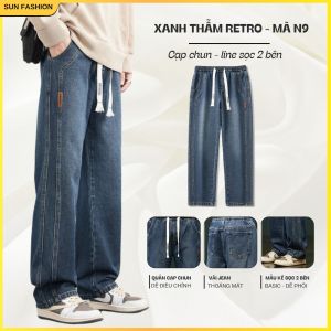 Quần jean quần bò nam nữ ống rộng cạp chun bigsize SUN N9 XANH NHẠT mặc thoải mái dễ phối đồ phong cách hàn quốc