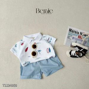 Set bộ polo tay ngắn cho bé trai họa tiết biển xanh kèm quần short size 1đến 7 tuổi BERNIE T1124B58