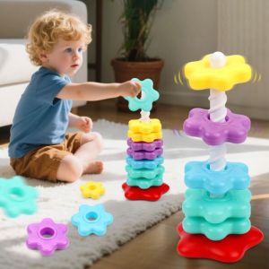GOODOO Tháp Nhẫn Tháp xoay cầu vồng Montessori Đồ chơi giáo dục sớm Đồ chơi xếp chồng quay tròn  Đồ chơi xếp hình cho bé Trẻ em phát triển kỹ năng vận động