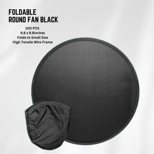 Quali-Products - 100pcs Foldable Round Fan Plain Black Twistable Circle Sublimation Hand Fan