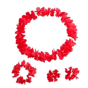 OURTOUR 4pcs/set Colorful Beach Fancy Dress Wristbands Hawaiian Flowers Necklace Wedding Decorations Headband Garland