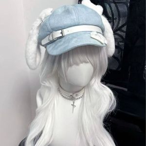 NOBLELYN Sweet Style Womens Berets Soft Fabric Winter Accessories Trendy Headwear Subculture Fashion Dog Eared Visors Cap Female Wear