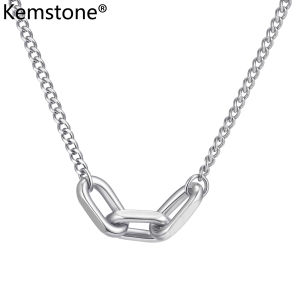 Kemstone Stainless Steel Minimalist Tri-Ring Polished Chain Lockbone Necklace