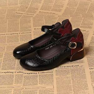 Free Shipping 2026 Spring/Autumn New Collection: WomenS Snake-Pattern Patent Leather Chunky Heel Slip-On Flats With Soft Soles And Anti-Slip Design