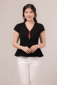 RIMINI - Atasan Cewek Bluss Choeng Sam V-neck Lengan Pendek kekinian XS-XL - Leyue Top 85828