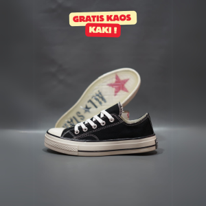 SEPATU CNVRS 70S LOW EGRED HITAM PUTIH SOL BENING GLOSSY 36-43 SNEAKERS BLACK WHITE