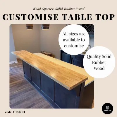 CTM301. Customised Solid Rubber Wood Table Top / Office Table / Counter Top / Working Table / Island Top / Study Table