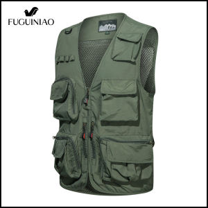 Fuguiniao Summer Vest Mens Outdoor Multi-Pocket Tactical Vest Fishing Photography Waistcoats Vests Large Size Vest M-7XL