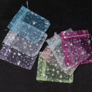 CHLOCH 10Pcs Organza Drawstring Gifts Bag 9x12cm Transparent Drawstring Pouches  Colorful Jewelry Packaging Bags Wedding Christmas Candy Gift Bags Jewelry Storage