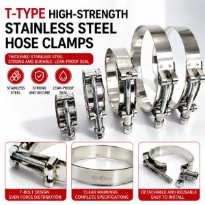DIVATEN 42mm-109mm T-Bolt Clamp Universal Stainless Steel Turbo Intake Clamps Durable Hose Clamps