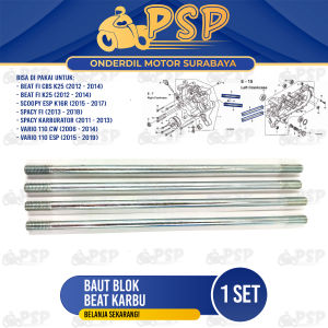 Baut Blok Beat Karbu (Set Isi 4) - Baud Ancer Mesin Tusuk Sate Silinder Head Block Seher Spacy Vario