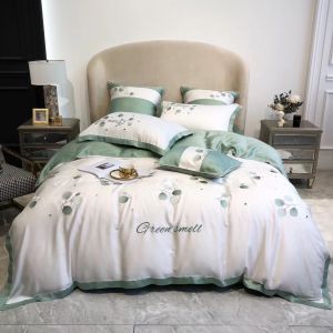 (💥FREESHIP MAX) SET 4 MÓN CHĂN GA GỐI TENCEL 80S 🍃Green smell🍃 THÊU CAO CẤP