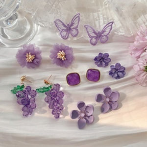 【COD】Purple Collection Heart Flower Crystal Grapes C-hoops Earrings Dangle Drop Studs Korean Outfits For Lady Teen Girls Fashion Jewelry Accessories